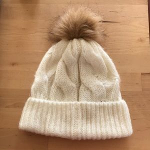Loft cable knit beanie with pom